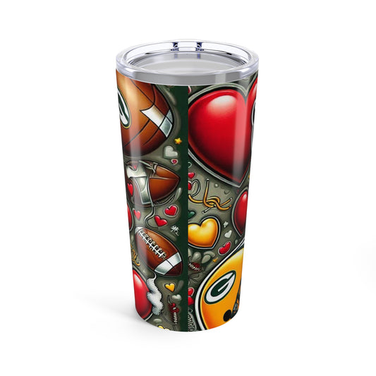 Betty Boop & Football 20oz Tumbler, Cute Travel Mug for Sports Fans, Gift for Football Lovers, Heart Design, Game Day Accessory